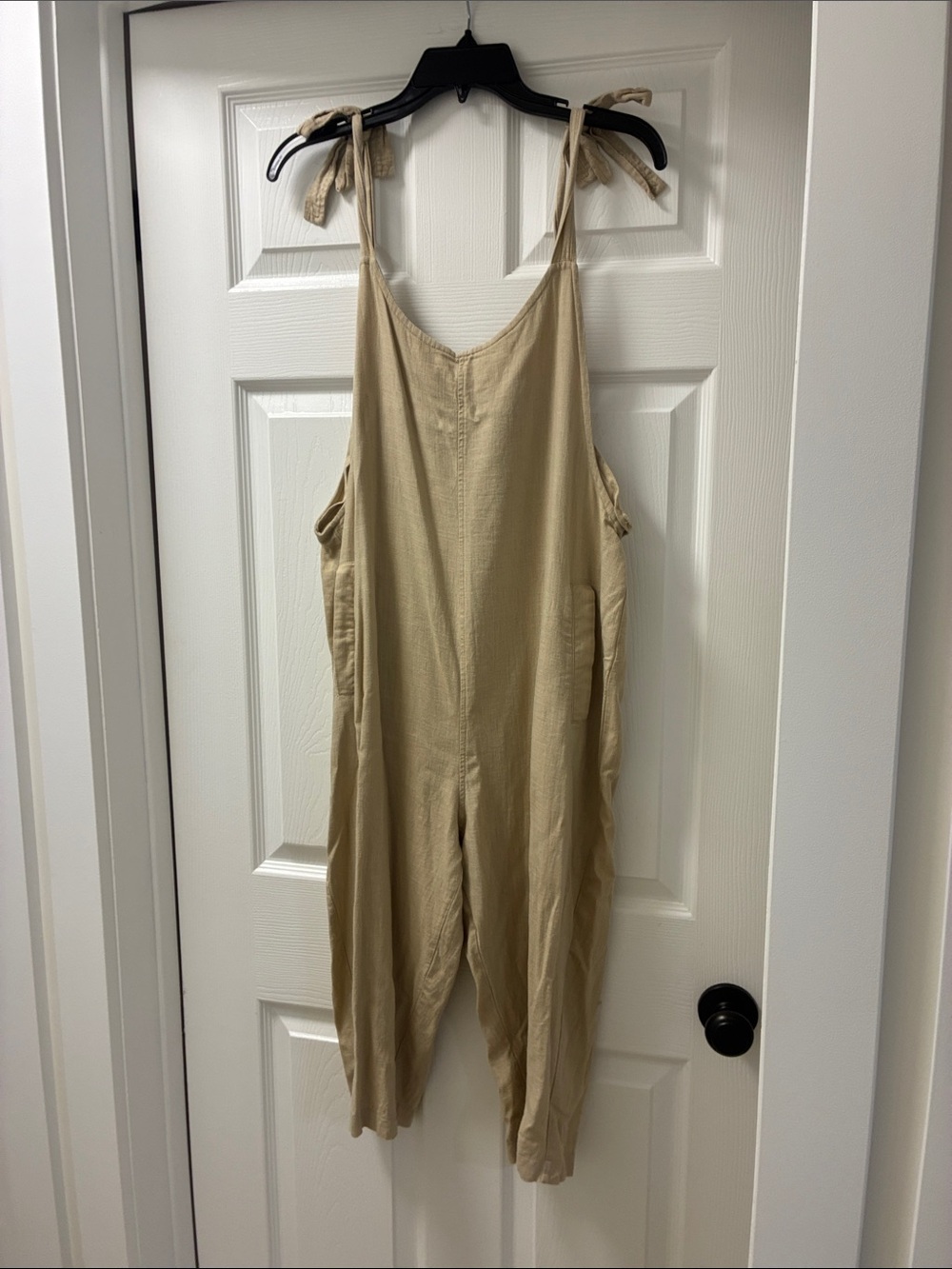 Beige Tie-Strap Relaxed Jumpsuit